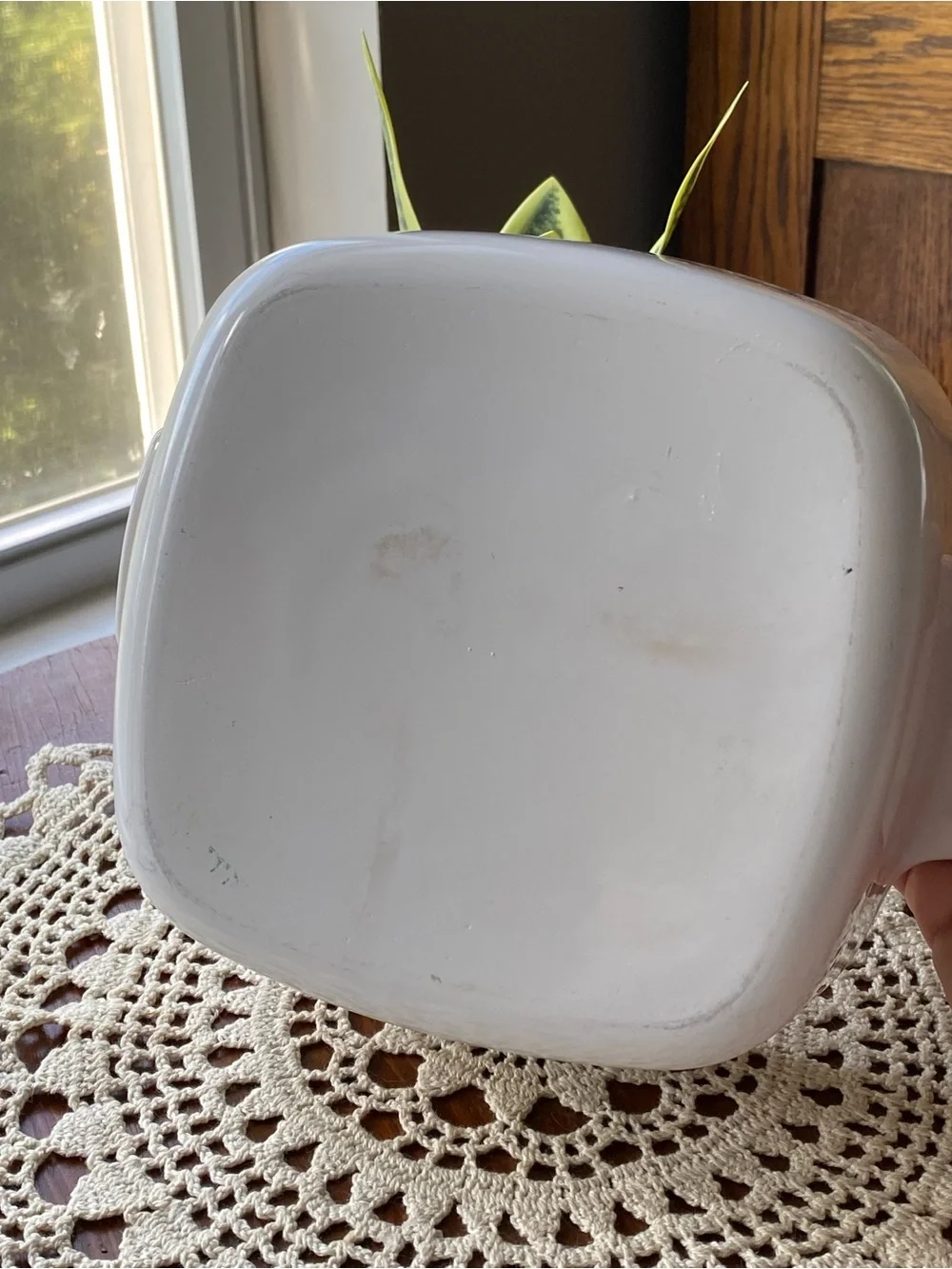 Vintage Corringware White Ceramic Herb & Vegetable Casserole Dish with Glass Lid